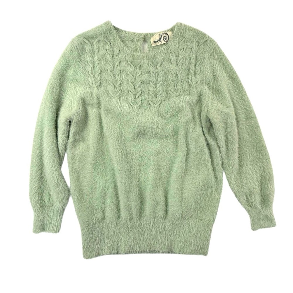 Rosie Neira for Anthropologie Aubade Sweater Women Medium Mint Green Fuzzy